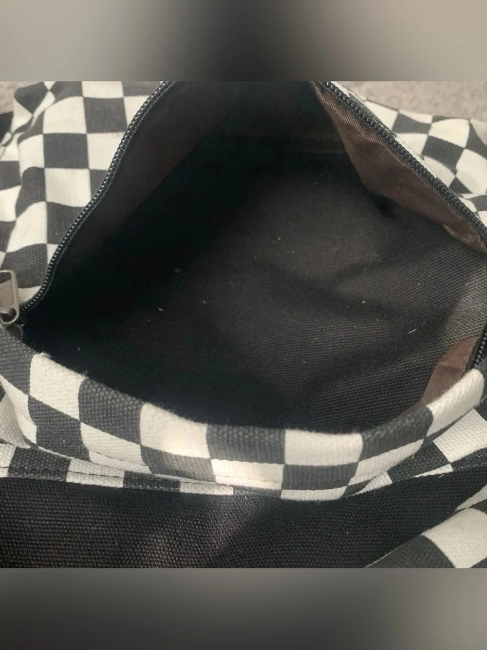 Black Backpack with Checkerboard Front Pocket & Matching Zipper Pouch